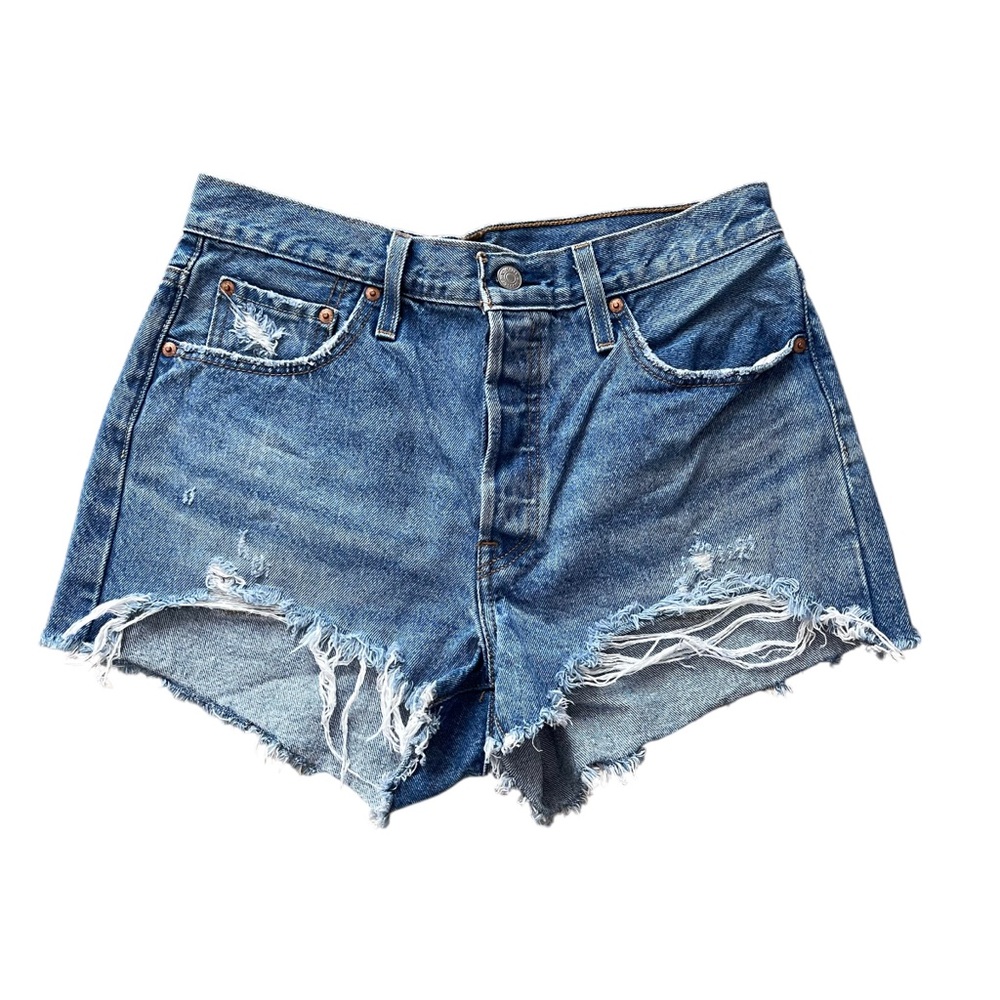 Levi’s Premium High Rise Button Fly Distressed Denim Shorts Size 29